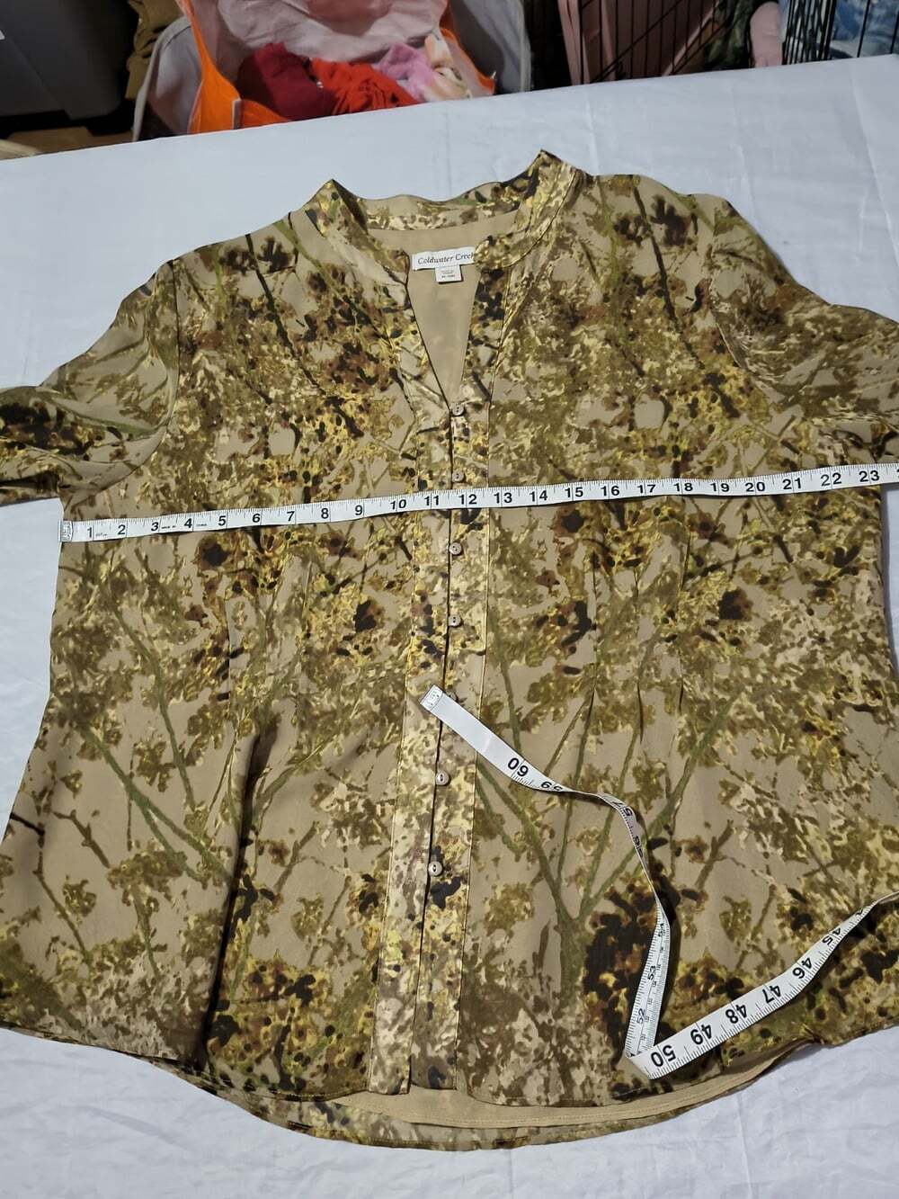 Coldwater Creek Sheer Long Sleeve Button Down Brown Floral Fall Vibes XL (18) - Picture 9 of 12